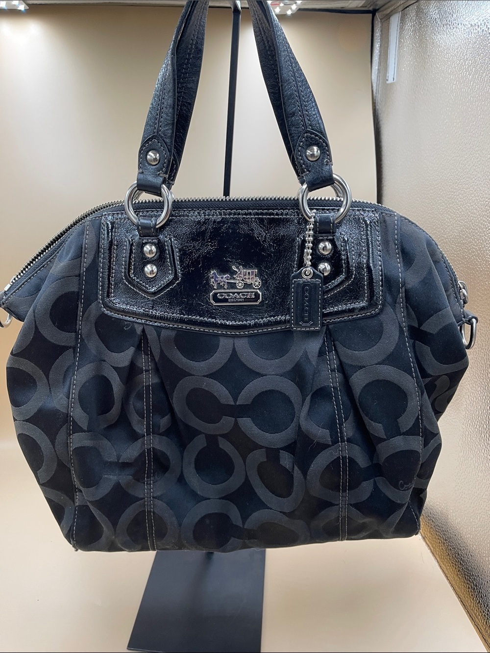 Coach Black Signature Canvas Tote with Gloss Trim - Picture 1 of 14